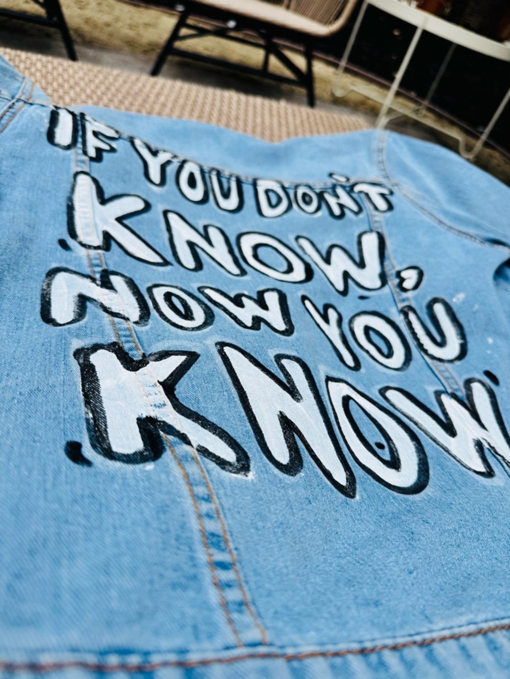 BR06 - 1/1 Denim Jacket “Now You Know” Hand Painted - Picture 5 of 6